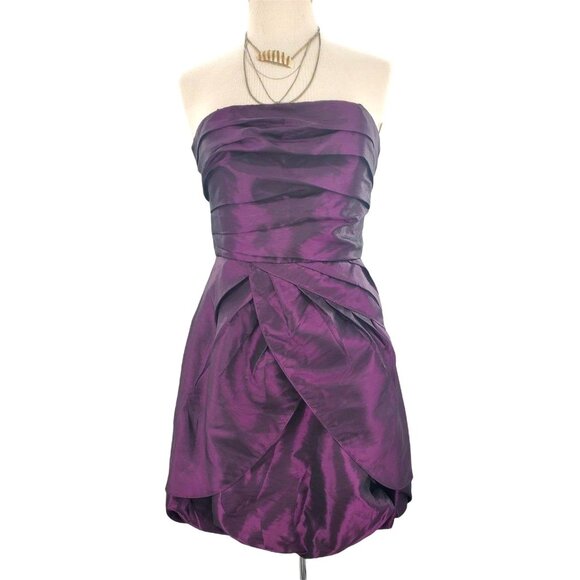 Jessica Simpson 6 Dress Strapless Tulip Pleated Layer Blouson Mini Dress Purple - Picture 2 of 10